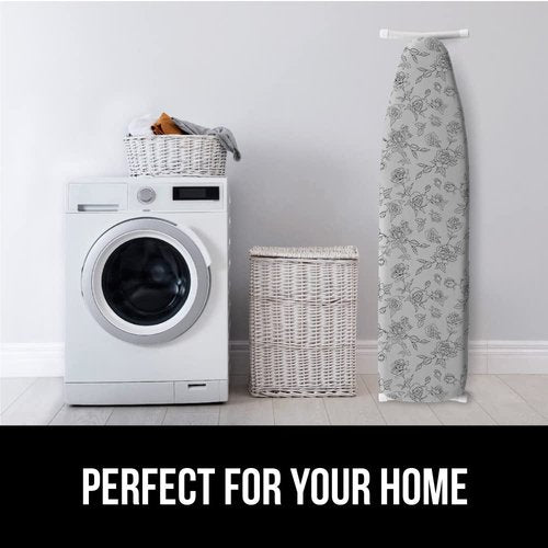 GORILLA GRIP The Original Ironing Board Cover and Pad, Silicone Coating, 400°F Scorch Resistant Thick Padding, Heavy Duty Iron Covers Standard Boards, Hook and Loop Fastener Strap, Gray Floral 15x54