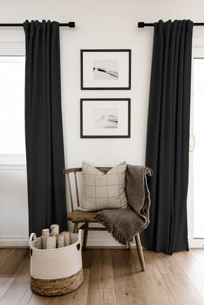 Skiennix Blackout Curtains - 100% Blackout Thermal Insulated Drapes, 50" W x 84" L, Black - 2 Panels Set