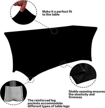 IVAPUPU 4FT Black Stretch Tablecloth - Washable Fitted Cover for Parties, Weddings & Events
