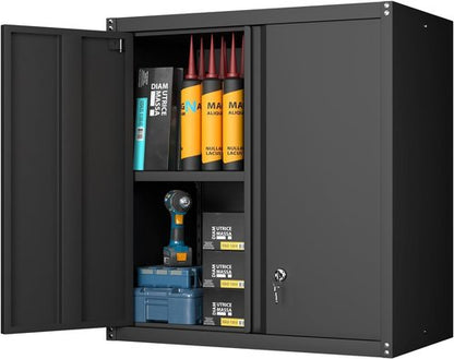 GREATMEET Locking Metal Wall Cabinet - Durable Steel Storage Solution with Adjustable Shelf | Garage & Utility Room