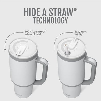 Ello Oasis 30 oz Tumbler - Insulated Stainless Steel Cup with Handle & Straw | 100% Leakproof, Keeps Drinks Cold for 20 Hours, Grayscale
