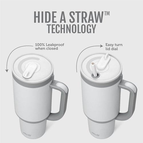 Ello Oasis 24 oz Tumbler - Insulated Stainless Steel Cup with Handle & Straw | 100% Leakproof, Keeps Drinks Cold for 24 Hours, Grayscale