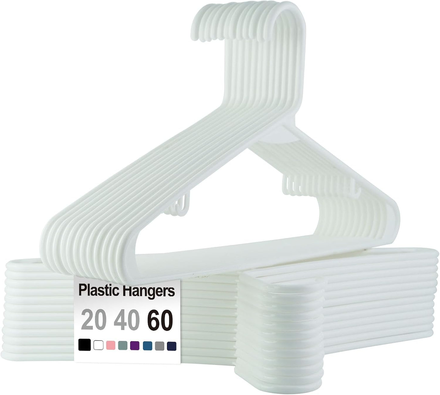 Skiennix Plastic Hangers - Space-Saving, Sturdy Design with 2 Built-In Hooks | 20 Pack