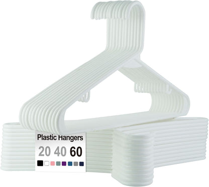 Skiennix Plastic Hangers - Space-Saving, Sturdy Design with 2 Built-In Hooks | 20 Pack