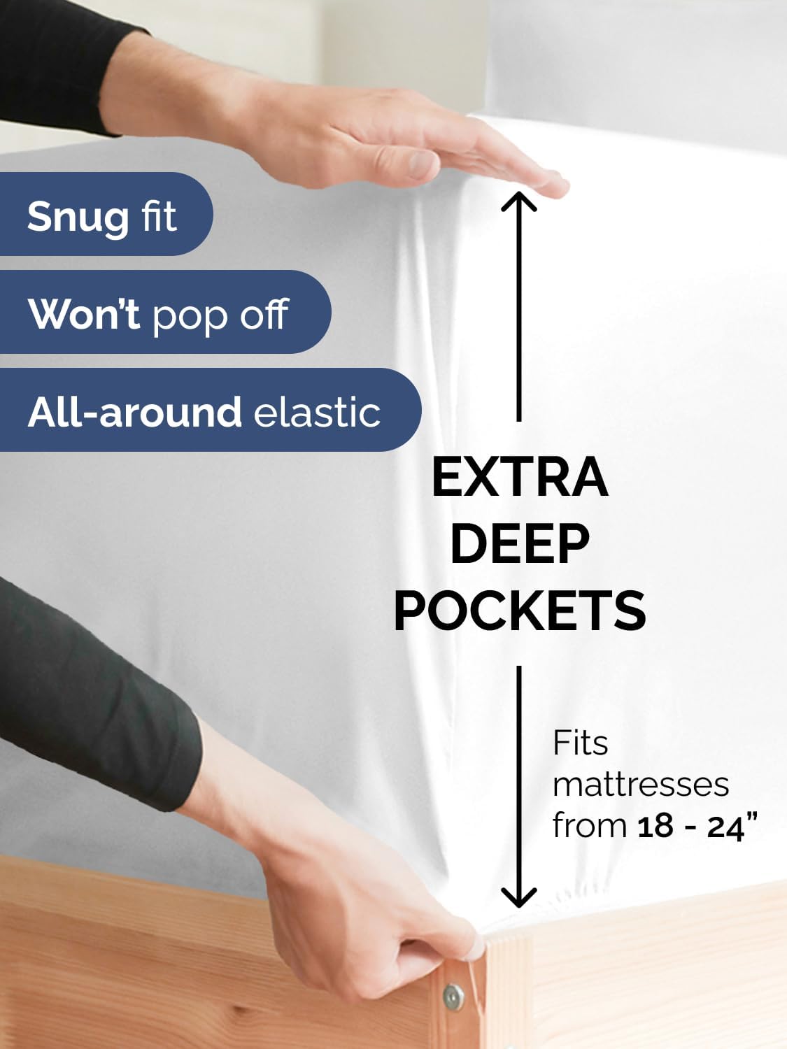 Skiennix Extra Deep Cal King Sheet Set - 6 Piece Breathable Cooling Bedding - Soft, Wrinkle-Free White