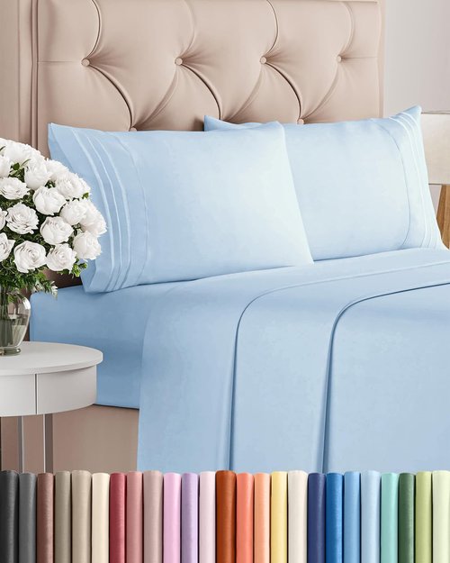 Comfy Breathable Cooling Bed Sheets Set by [Brand Name] - Full Size 4 Piece Luxury Bedding - Deep Pockets, Soft & Wrinkle-Free - Oeko-Tex Certified, Light Blue