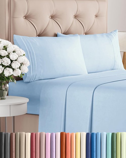 Full Size 4 Piece Sheet Set - Comfy Breathable & Cooling Bed Sheets Set - Hotel Luxury Bedding for Women, Men, Kids, Teens, Boys & Girls - Deep Pockets, Soft and Wrinkle Free - Oeko-Tex - Light Blue