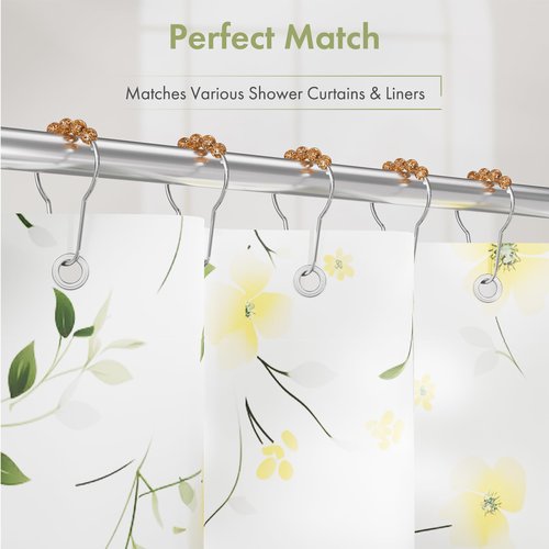 Amazer Shower Curtain Hooks, Decorative Shower Curtain Hooks, Amber Shower Curtain Rings Rustproof Stainless Steel Shower Hooks for Shower Curtain Liner Shower Rod Hook 12pcs