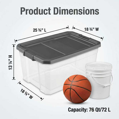 Regine Switzerland 76 Quart Clear Plastic Storage Bins - Durable Latch Lid for Office & Garage Organization | Dark Gray (2 Pack)