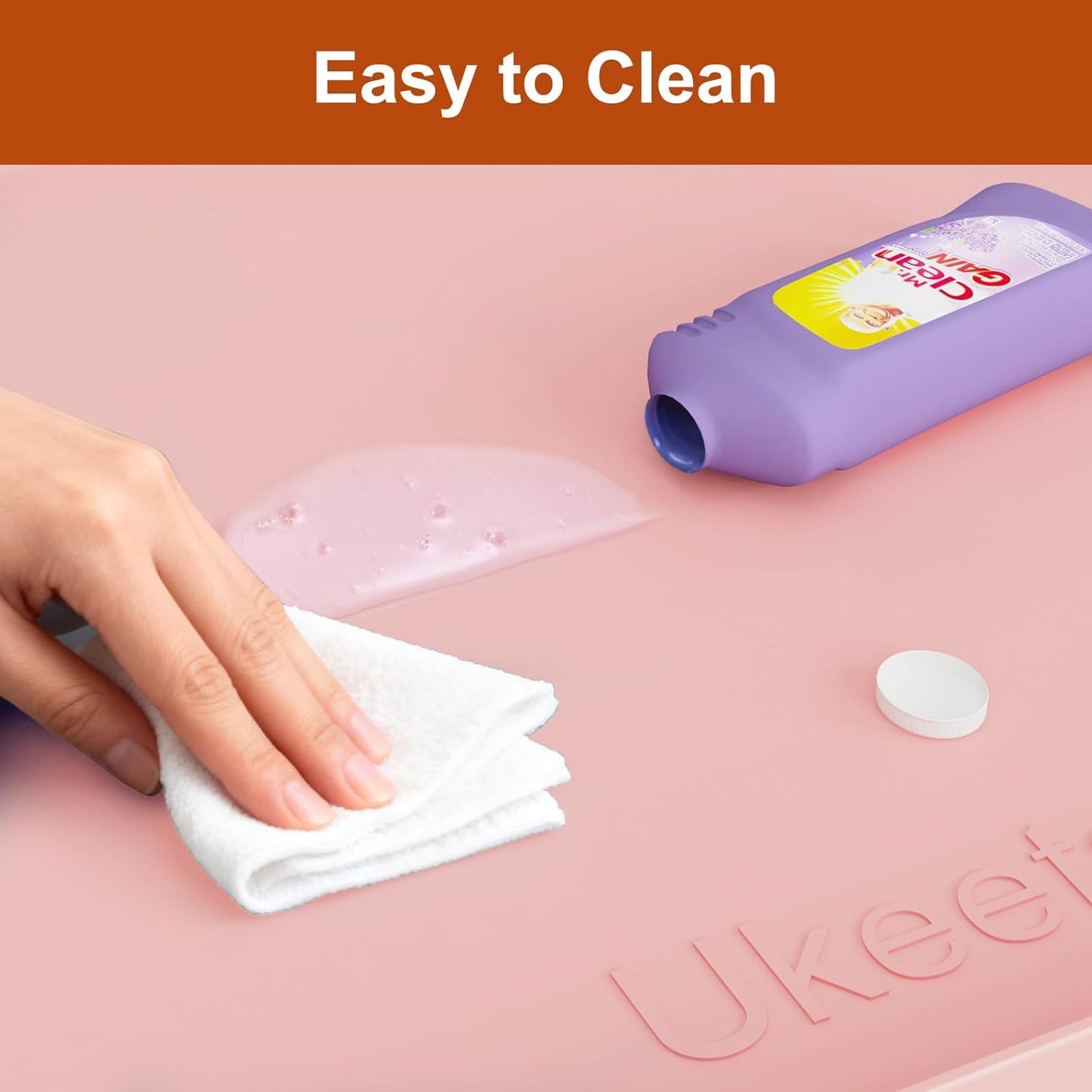 Ukeetap Extra Thick Silicone Mat - Waterproof Under Sink Mat for Kitchen & Bathroom - 34" x 22", Pink