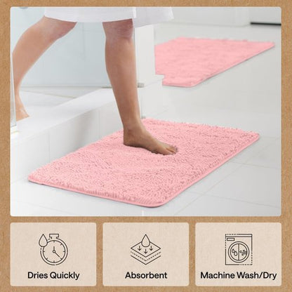 GORILLA GRIP Bath Rug Mat - Soft Absorbent Chenille | Quick Dry Microfiber, 44x26, Light Pink