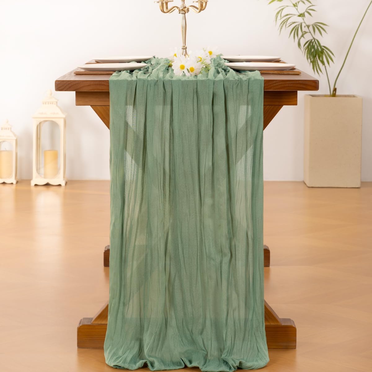 Socomi Cheesecloth Table Runner - 6pcs Sage Green Rustic Gauze for Weddings & Home Decor | 120 Inch