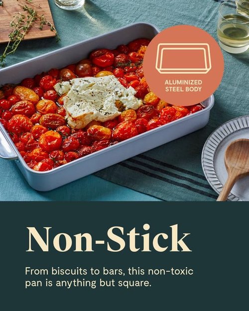Caraway Non-Stick Ceramic 9”x13” Rectangle Pan - Naturally Slick & Non-Toxic - Ideal for Brownies & Lasagnas - Cream