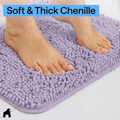Gorilla Grip Plush Chenille Bath Rug Mat - Soft Microfiber, Machine Washable, Lt Purple - Fits Square Toilet Base
