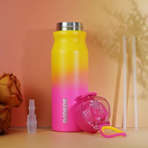 BJPKPK 25oz Insulated Water Bottle - Stainless Steel Thermal Flask with Straw & Leak Proof Design | Rainbow