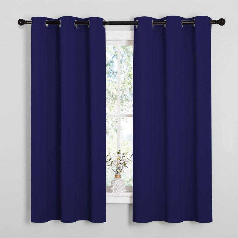 NICETOWN Navy Blue Blackout Curtains 48 inches Length for Laundry Room, 2 Panels, 42" Wide, Thermal Insulated Decoration Drapes for Short Window