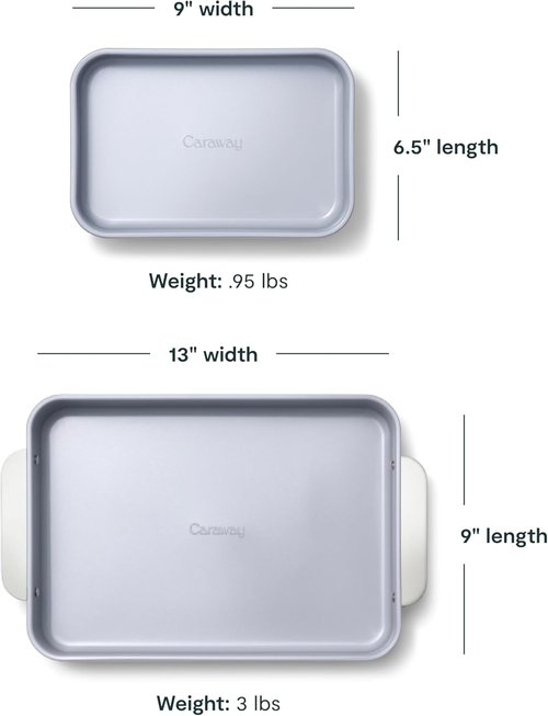 Caraway Nonstick Baking Pan Set | 2x 9" x 6.5" & 1x 9" x 13" - Non-Toxic, PTFE & PFOA Free - Slate Color
