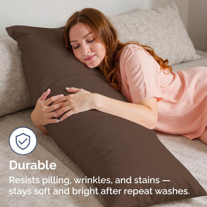 Skiennix Body Pillowcases Set of 2 | Soft, Breathable 20x54 Pillow Covers for Comfort & Support - Machine Washable (Brown)