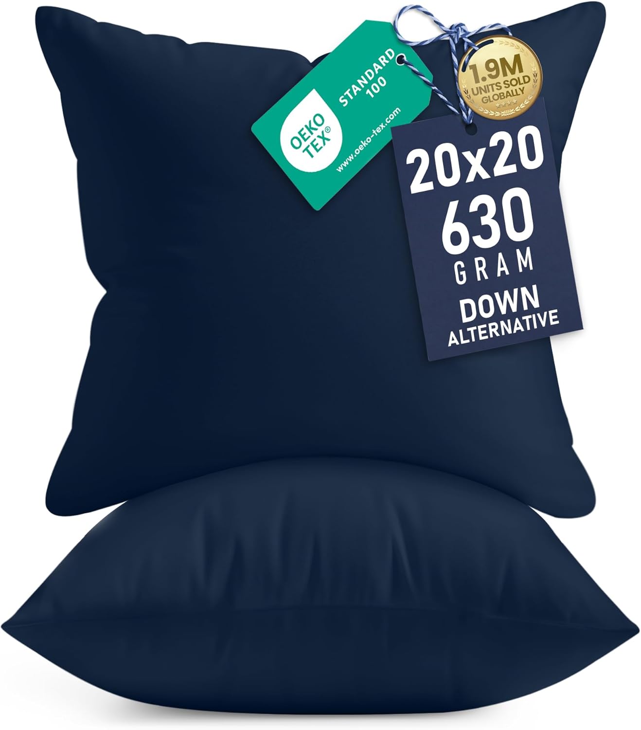 Utopia Bedding 20x20 Pillow Inserts - Set of 2 Navy Decorative Throw Pillows for Sofa & Couch - Soft & Supportive Cushions
