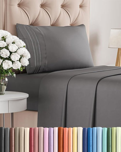 Comfy Twin XL Size 3-Piece Sheet Set by [Brand Name] | Breathable, Cooling & Wrinkle-Free Dark Grey Bedding