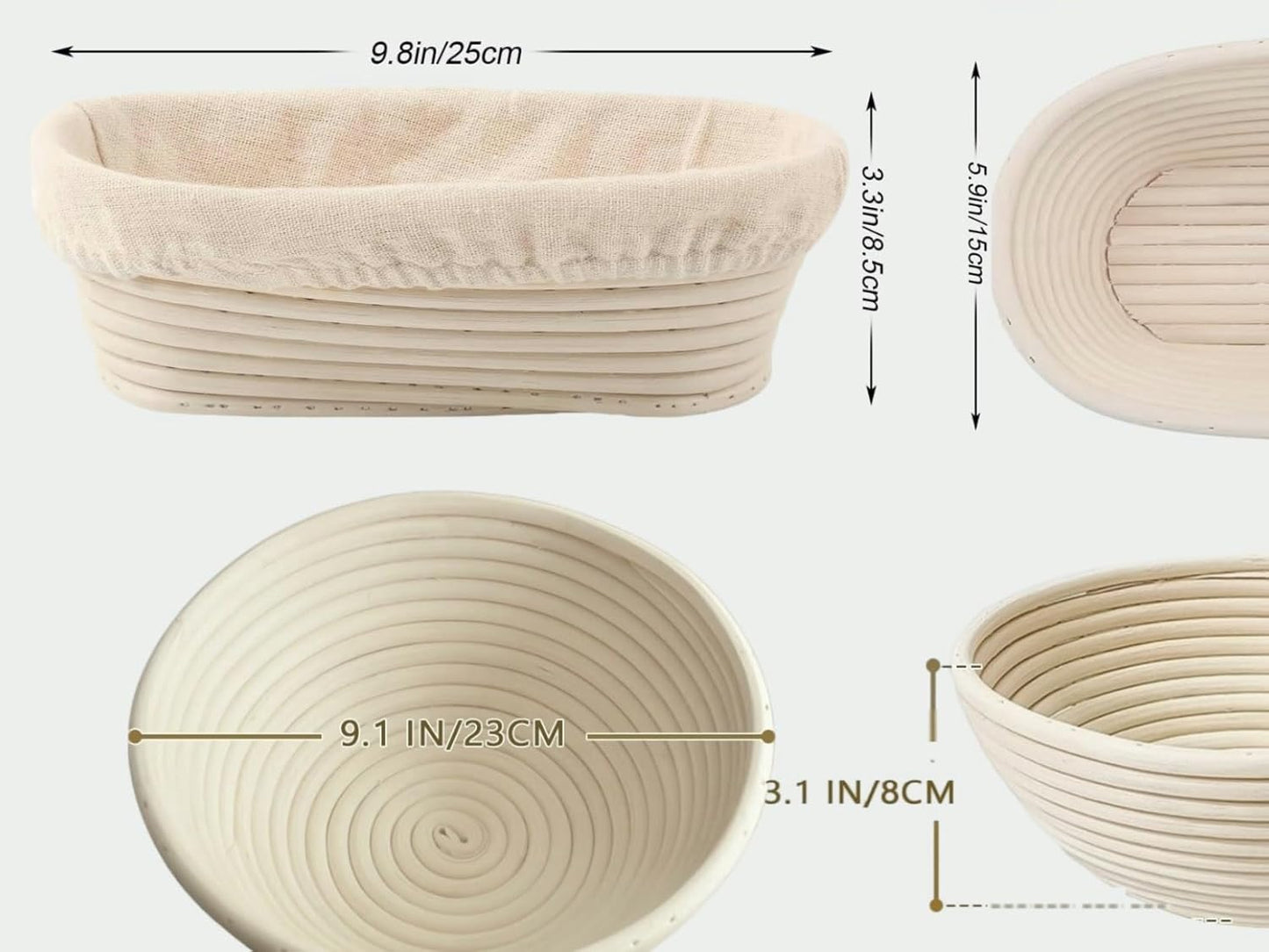 Proofing Baskets | 2-Pack Banneton Bread Proofing Baskets - 9-Inch Round & 10-Inch Oval for Sourdough Baking