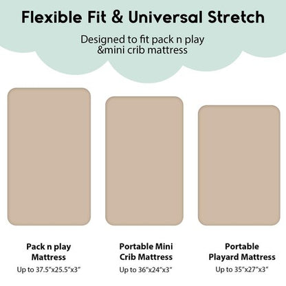 Yoofoss Pack and Play Sheets Fitted, Mini Crib Sheets 2-Pack for Pack N Play Mattress, Stretchy Playard Sheet, Soft and Breathable (Apricot-Green)