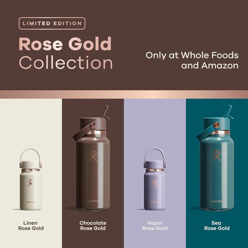 Hydro Flask Water Bottle - Insulated Stainless Steel with Wide Mouth Flex Straw Lid - 32 Oz Chocolate Rose Gold