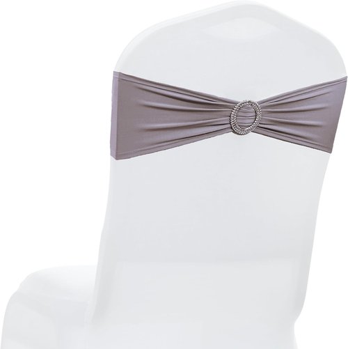 MDS Spandex Chair Sashes - Premium Stretch Covers with Buckle Slider | Pack of 75 - Silver Gray