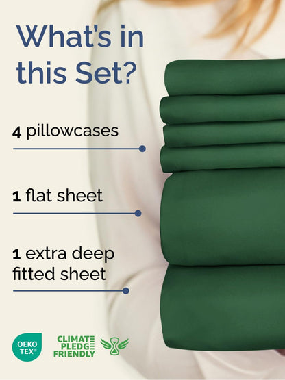 Skiennix Extra Deep Cal King Sheet Set - 6-Piece Breathable Cooling Bedding - Soft Wrinkle-Free Emerald Green