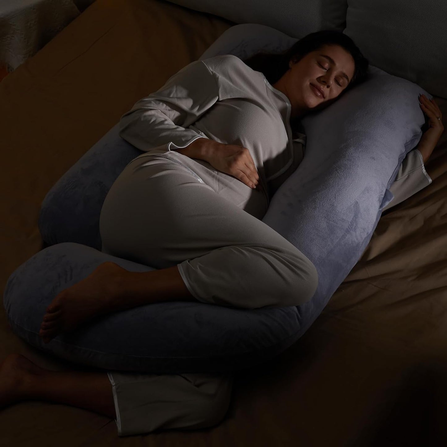 Momcozy U Shaped Pregnancy Pillow - Full Body Maternity Support for Back, Legs & Belly | 57 Inch, Grey