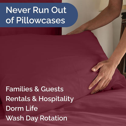 Ultra Soft Queen Pillow Cases Set of 10 | Hotel Quality, Wrinkle-Free & Stain Resistant - Burgundy