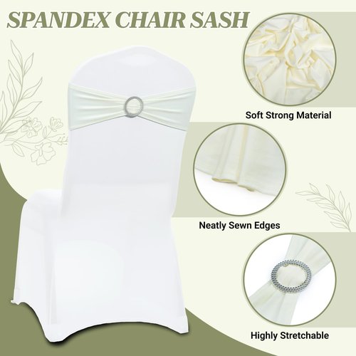 MDS Spandex Chair Sashes - Universal Fit Elastic Stretch Bands with Buckle for Weddings | Ivory - Pack of 200