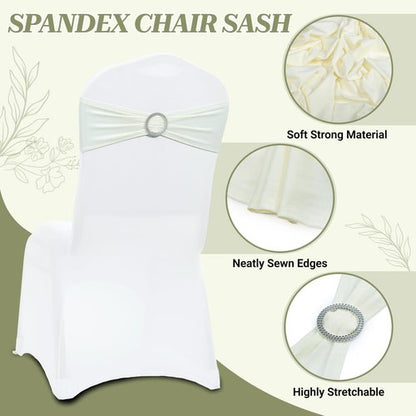 MDS Spandex Chair Sashes - Universal Fit Elastic Stretch Bands with Buckle for Weddings | Ivory - Pack of 200