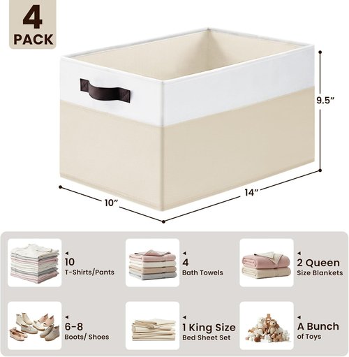 Criusia Baby Clothes Organizer Bins - 4 Pack Fabric Storage Baskets with Handles | Odorless, Collapsible Design (14L x 10W x 9.5H)