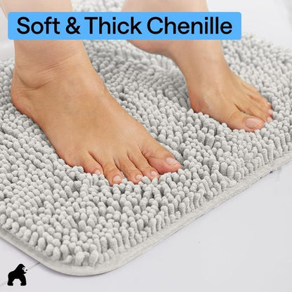 GORILLA GRIP Bath Rug Mat - Soft Absorbent Chenille | Quick-Dry Microfiber, 44x26, Light Gray