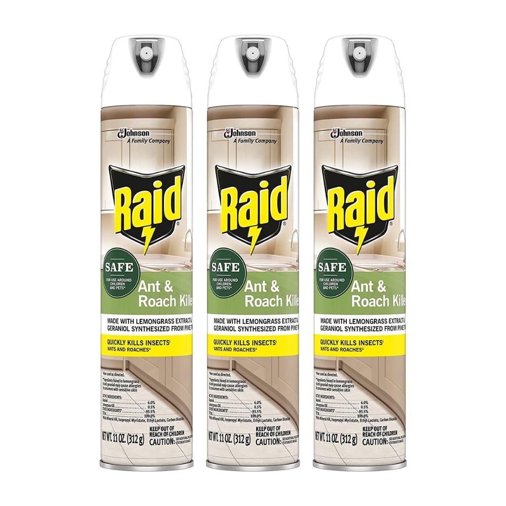 Raid Ant and Roach Killer - Powerful Aerosol Spray with Essential Oils | 3 Cans