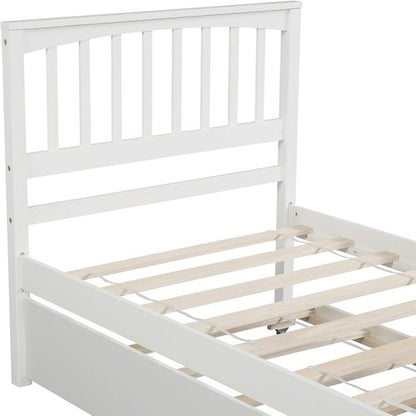 LostCat Twin Size Bed Frame - Solid Pinewood with Trundle & Headboard | No Box Spring Needed, White