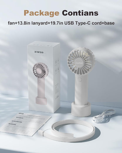 Skiennix Mini Handheld Fan - USB Rechargeable, 3-Speed Portable Design for Travel & Makeup - White