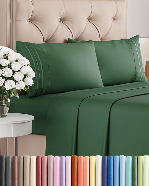 Cal King Size 4 Piece Sheet Set - Comfy Breathable & Cooling Bed Sheets Set - Hotel Luxury Bedding for Women, Men, Kids, Teens, Boys & Girls - Deep Pockets and Wrinkle Free - Oeko-Tex - Emerald Green