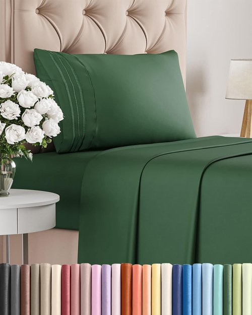 Comfy Twin Size 3-Piece Sheet Set by [Brand Name] | Breathable Cooling Bed Sheets - Deep Pockets, Soft & Wrinkle-Free - Emerald Green