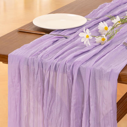 Socomi Lilac Purple Cheesecloth Table Runner - 120 Inch Boho Rustic Sheer Decor for Weddings & Events