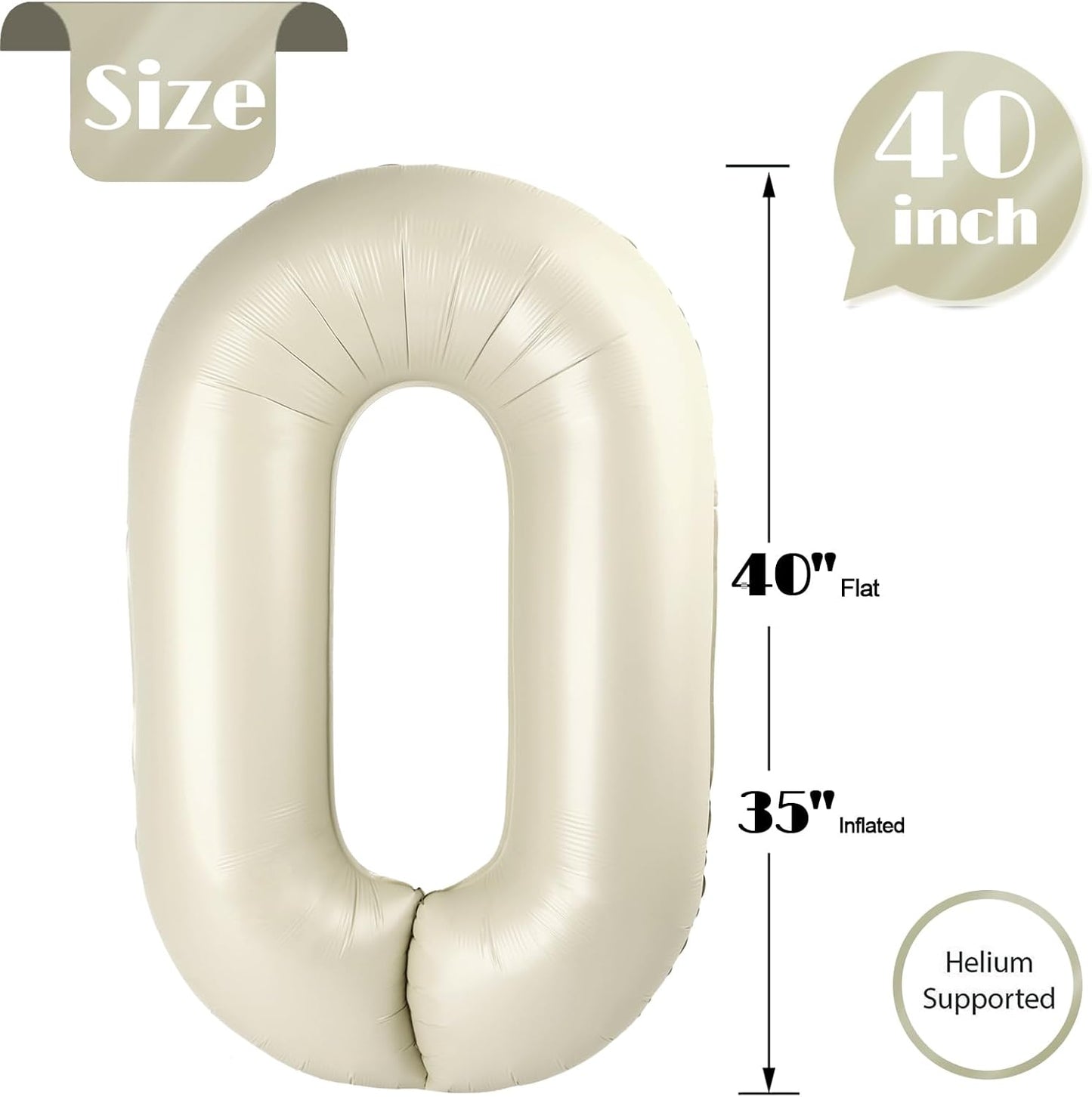 Regine Switzerland Cream Number Balloon - 40 Inch Celebration Decor for Birthdays | Elegant 0 Design