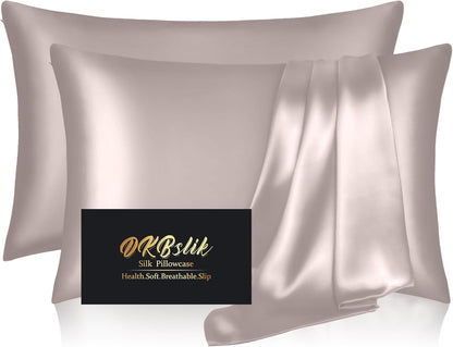 Mulberry Silk Pillowcases by Skiennix - Smooth, Anti-Acne Standard Set of 2 with Zipper | Taupe