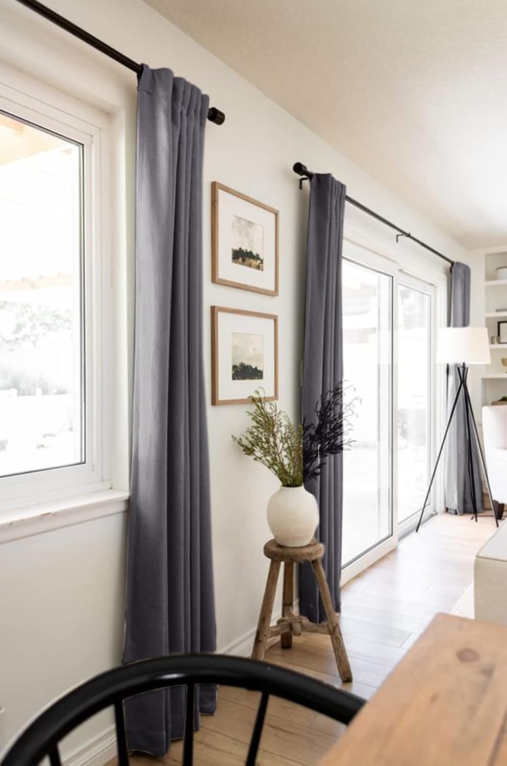 Regine Switzerland 100% Blackout Linen Curtains - Thermal Insulated Drapes | 84" Long, Dark Gray, 2 Panels Set