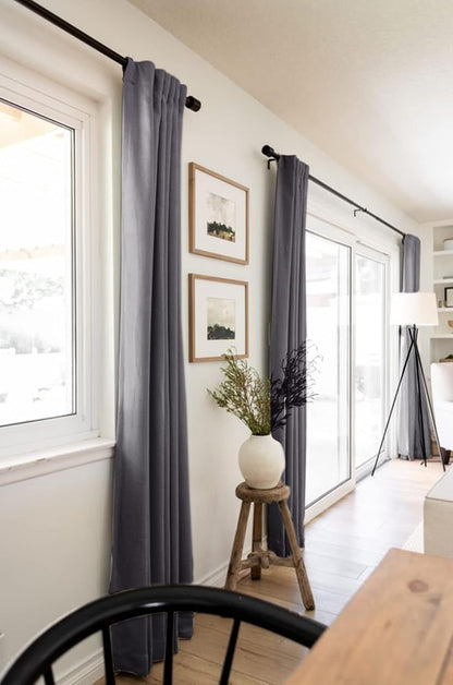 Regine Switzerland 100% Blackout Linen Curtains - Thermal Insulated Drapes | 84" Long, Dark Gray, 2 Panels Set