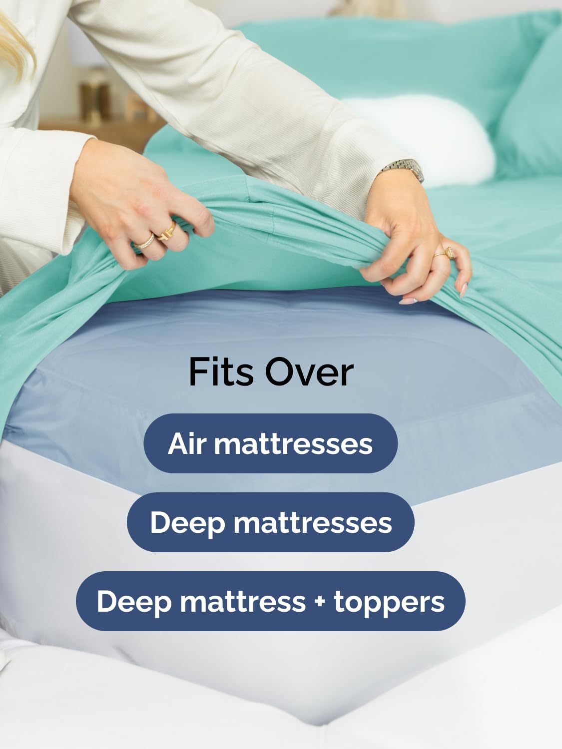 Skiennix Extra Deep Twin Sheet Set | 4-Piece Breathable Cooling Bedding - Soft, Wrinkle-Free Spa Blue
