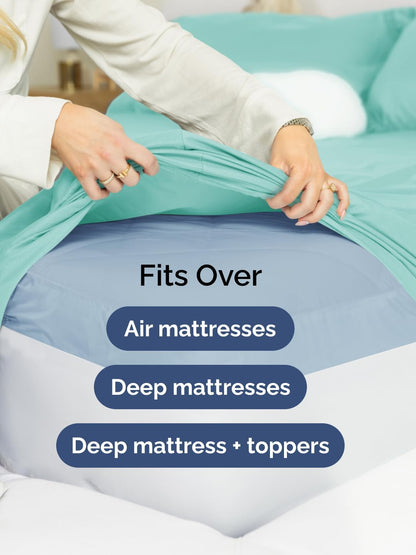 Skiennix Extra Deep Twin Sheet Set | 4-Piece Breathable Cooling Bedding - Soft, Wrinkle-Free Spa Blue