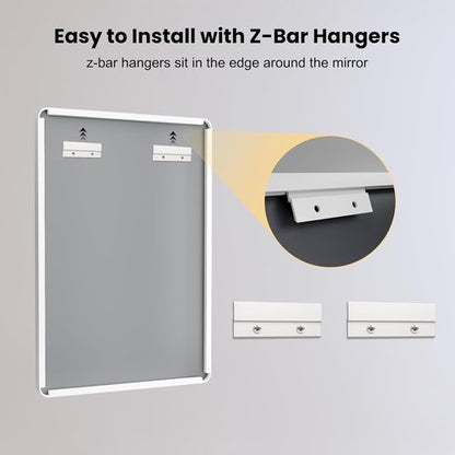 LOAAO White Metal Framed Bathroom Mirror - Large 40x36 Inch Rounded Rectangle, Anti-Rust, Tempered Glass