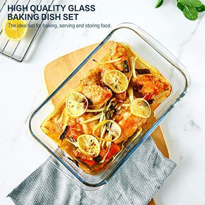 MCIRCO Glass Baking Dish Set - 8 Pcs with Lids | 30 Pcs Glass Food Storage Containers - Oven & Microwave Safe