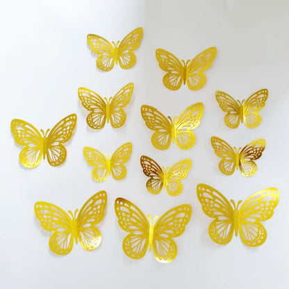 Pymin Butterfly Wall Decor 12 PCS, 3D Butterflies Stickers for Party Decorations with Magnets (Gold, 12)